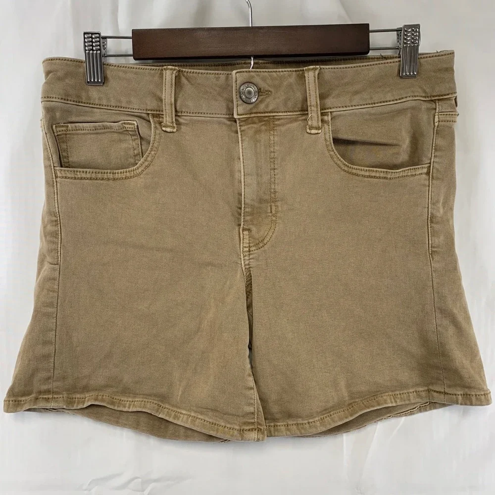 American Eagle Midi Shorts Womens‎ 12 Khaki Tan Super Stretch Denim